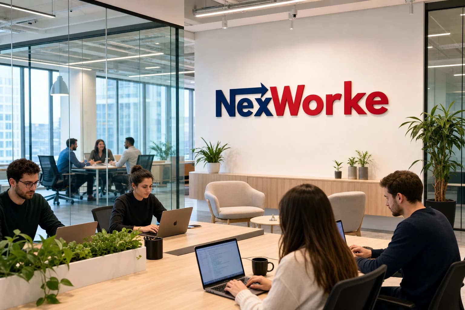 Team working in a modern startup office